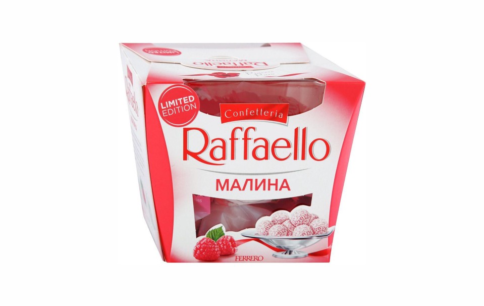 Конфеты Ferrero Raffaello миндаль, малина 150 гр