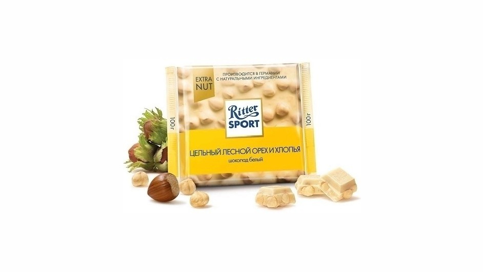 Ritter Sport шоколадная плитка белый, лесной орех (100 гр)