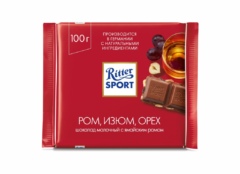 Ritter Sport шоколадная плитка молочный, изюм (100 гр)
