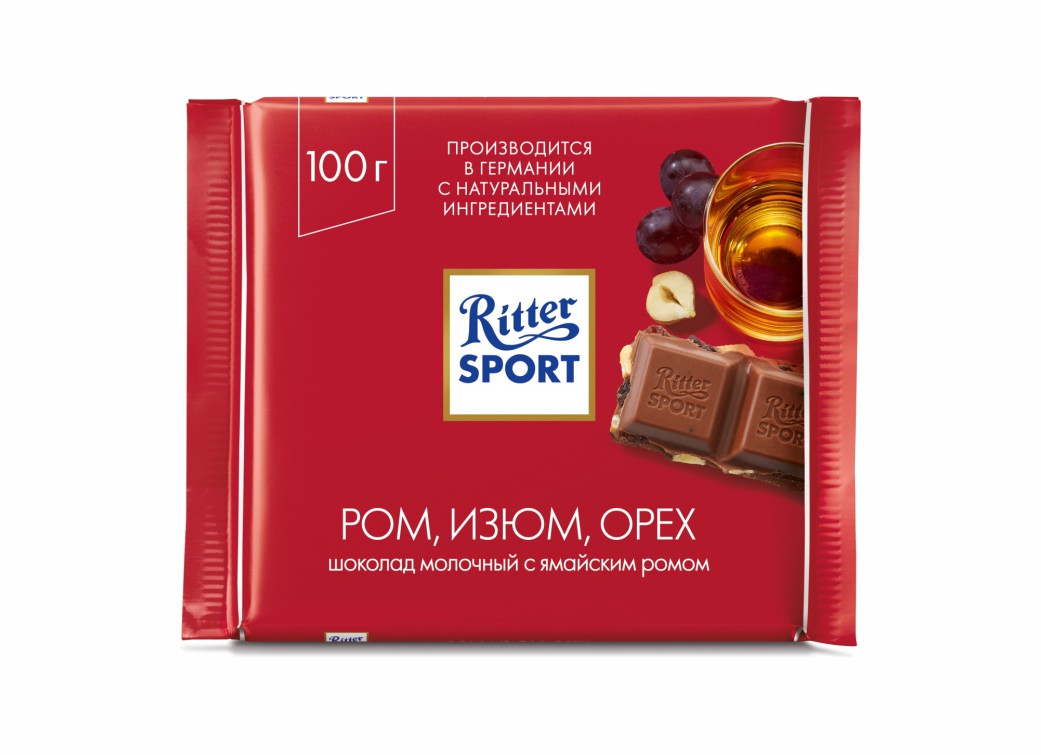 Ritter Sport шоколадная плитка молочный, изюм 100 гр