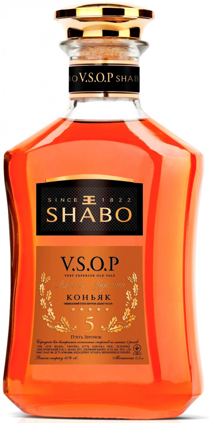 КОНЬЯК «SHABO» V.S.O.P. 5 ЛЕТ 40% 0,5Л СТ/БУТ./12